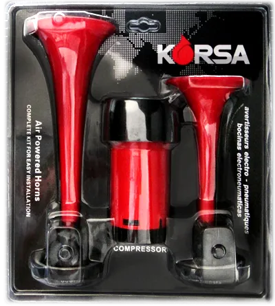 CLAXON DE TRES CORNETAS PLASTICO ROJO 12V SORPASO