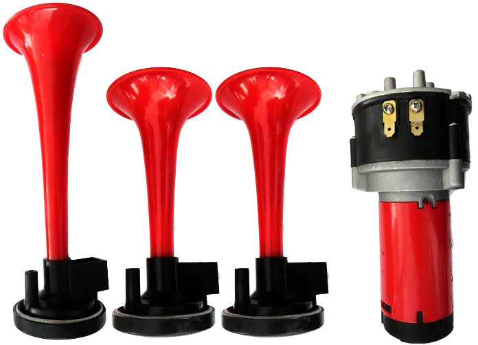 CLAXON DE TRES CORNETAS PLASTICO ROJO 24V SORPASO